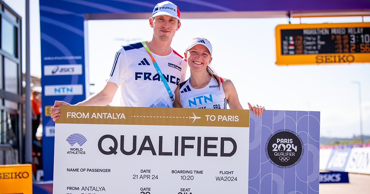 Emmenée par la paire Pauline Stey-Gabriel Bordier, l'équipe de France s'est officiellement qualifiée pour les Jeux olympiques de Paris 2024 sur le marathon de marche en relais mixte aux Championnats du monde par équipes à Antalya (Turquie). Le binôme tricolore a bouclé les 42,195 km au neuvième rang en 3h01'16.