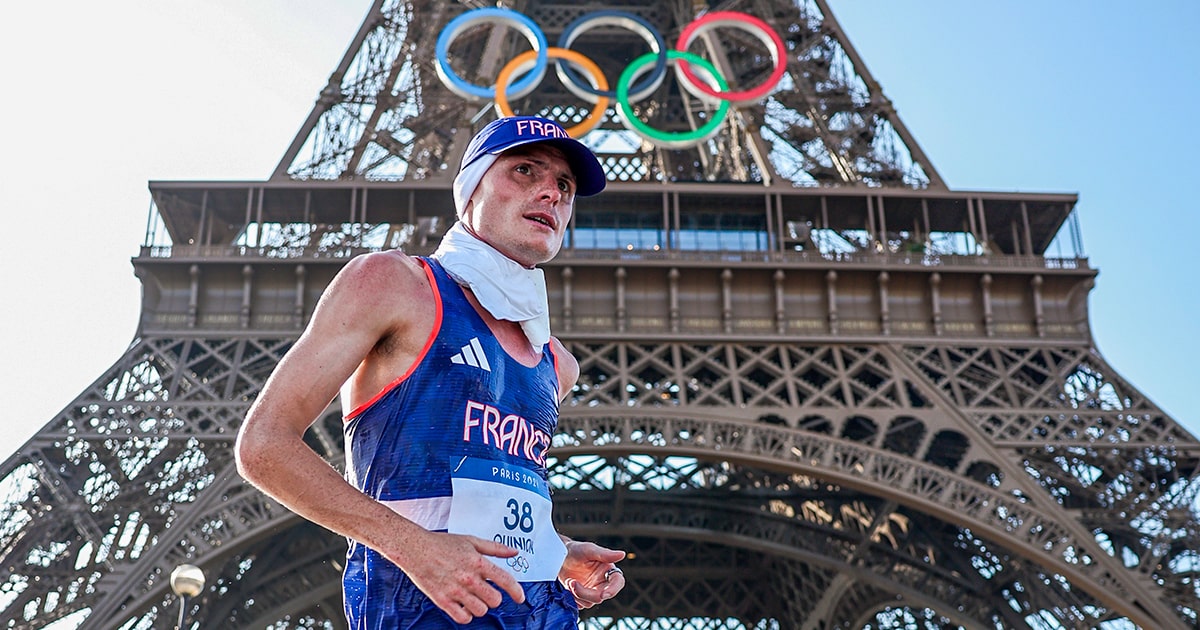 Devenu père d’une petite Charlie dans la matinée, Aurélien Quinion a termin dans le top 10 du 20 km marche aux JO de Paris 2024 en 1h19'56.