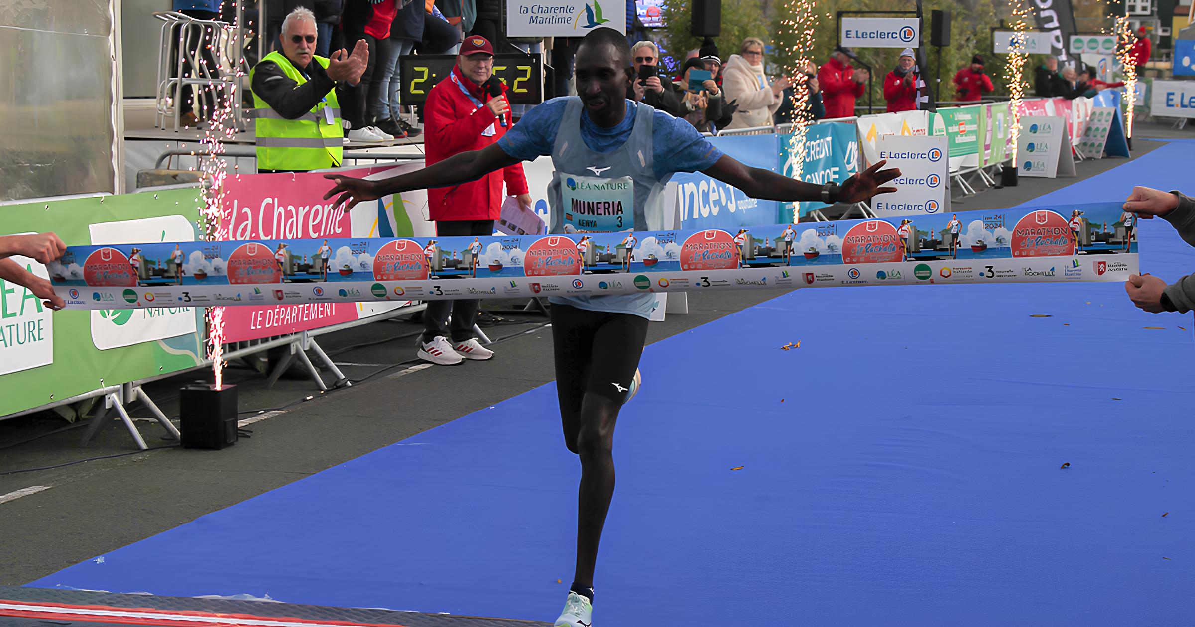 Les Kényans Charles Muneria et Emily Chebet Kipchumba ont remporté la 33e édition du Marathon de La Rochelle Serge Vigot 2024.