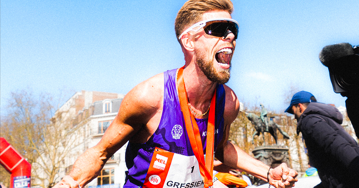 Victoire et record d'Europe de Jimmy Gressier sur 5 km en 12'57, trois secondes devant Yann Schrub (13'00), au Semi-marathon de Lille 2025.