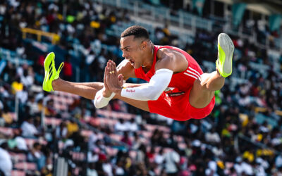 Grand Slam Track : Sasha Zhoya, Cyréna Samba-Mayela, Wilhem Belocian, Ludvy Vaillant et Ryan Zézé dans les starting-blocks à Miami