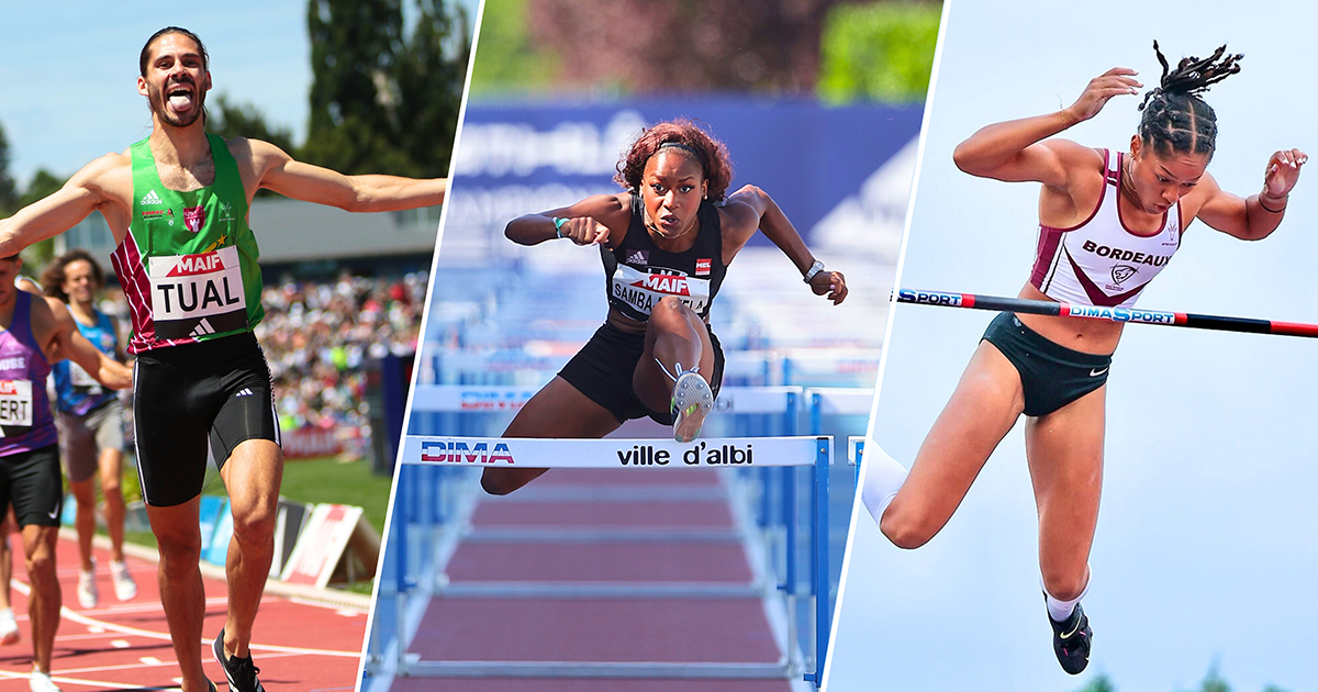 Découvrez les favoris aux Championnats de France Elite 2025 à Talence : Gabriel Tual, Cyréna Samba-Mayela, Marie-Julie Bonnin, Sasha Zhoya et Jimmy Gressier.